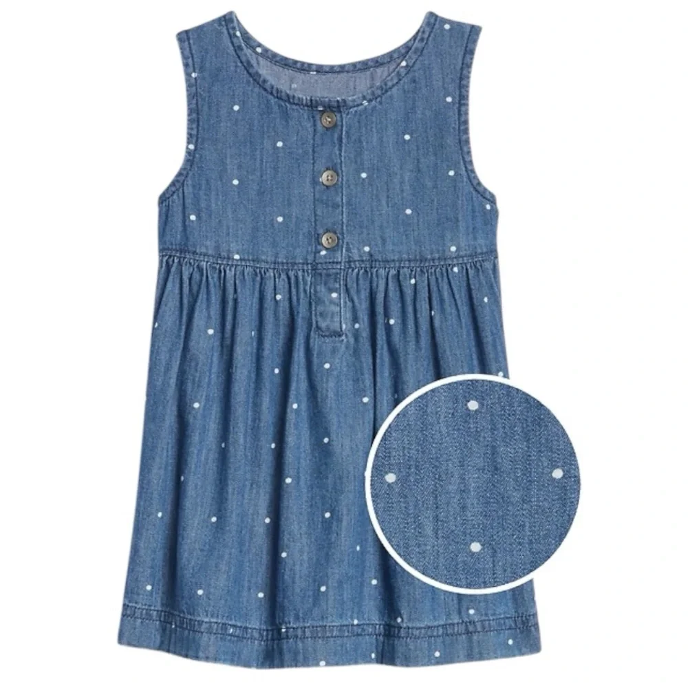 Baby Gap Sleeveless Denim Polka Dot Dress